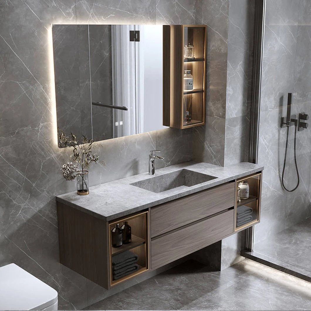 Set dulap de depozitare simplu ieftin, modern, din lemn masiv, dulap cu oglindă pentru baie, cu chiuvetă