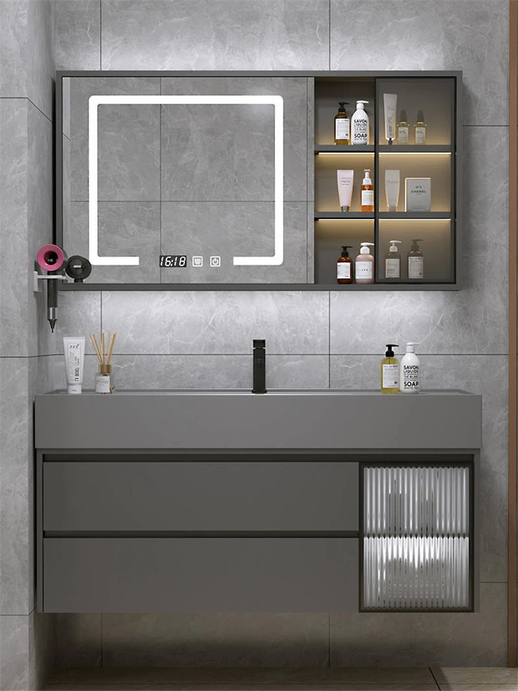 Vânzări din fabrică, marmură neagră, dulap pentru medicamente pentru baie, mobilier de baie, chiuvetă pentru spălarea manuală