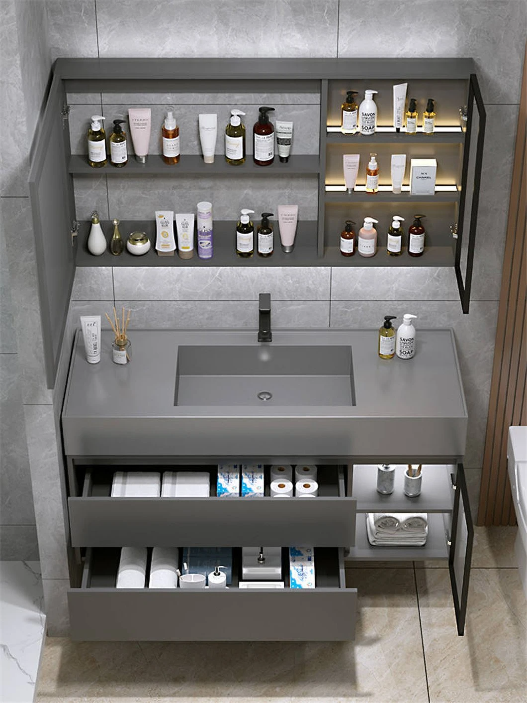 Vânzări din fabrică, marmură neagră, dulap pentru medicamente pentru baie, mobilier de baie, chiuvetă pentru spălarea manuală