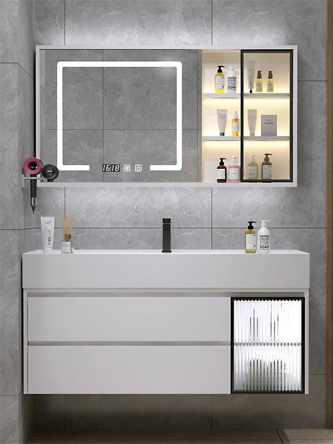 Vânzări din fabrică, marmură neagră, dulap pentru medicamente pentru baie, mobilier de baie, chiuvetă pentru spălarea manuală