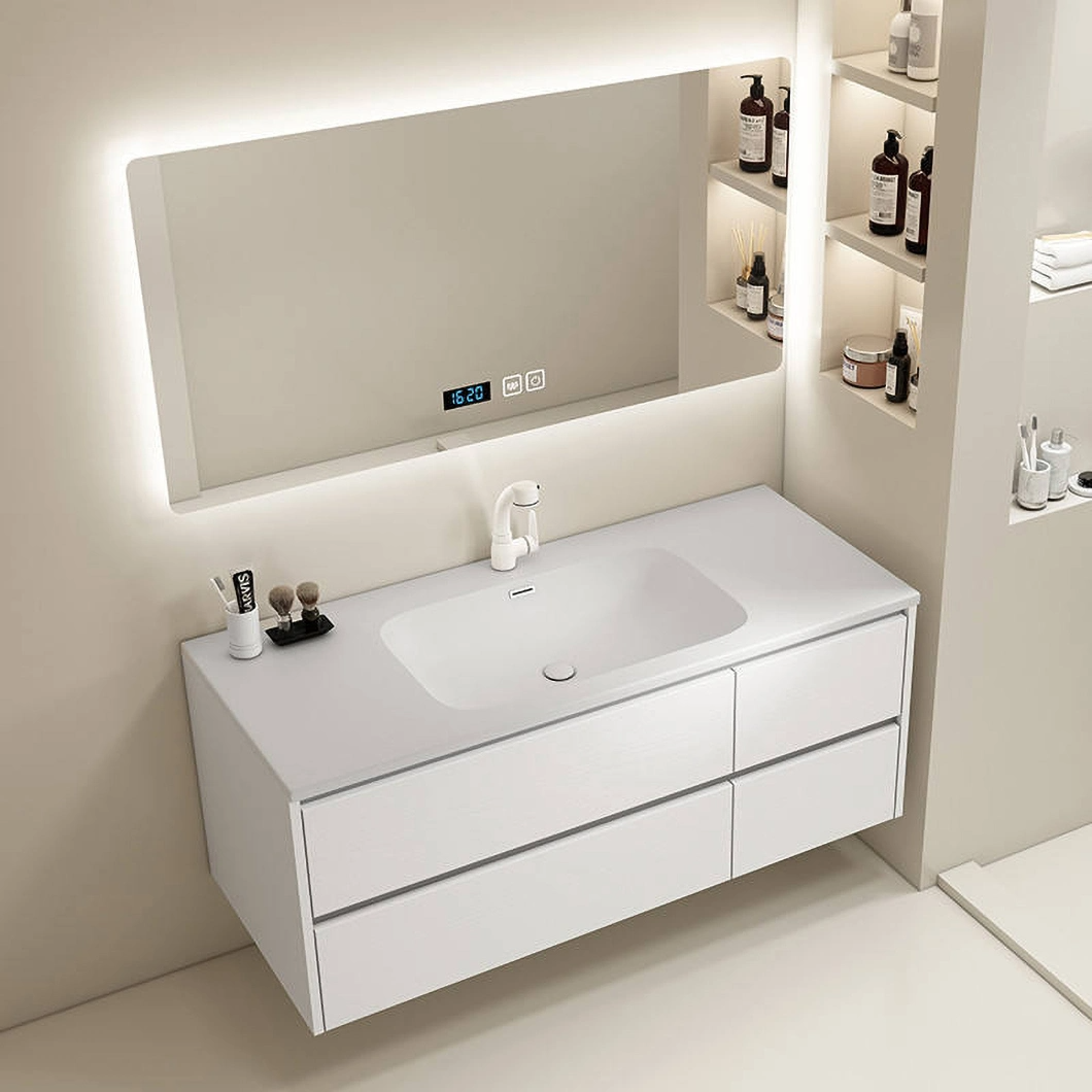 Set dulap cu oglindă de baie ieftină folosită de hotel Dulap de baie modern dublu din marmură cu chiuvetă