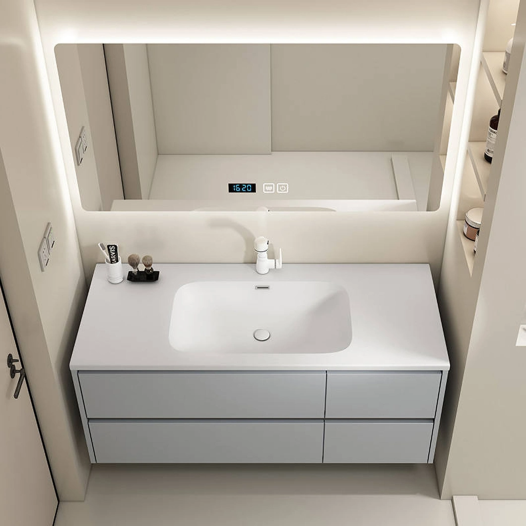 Set dulap cu oglindă de baie ieftină folosită de hotel Dulap de baie modern dublu din marmură cu chiuvetă