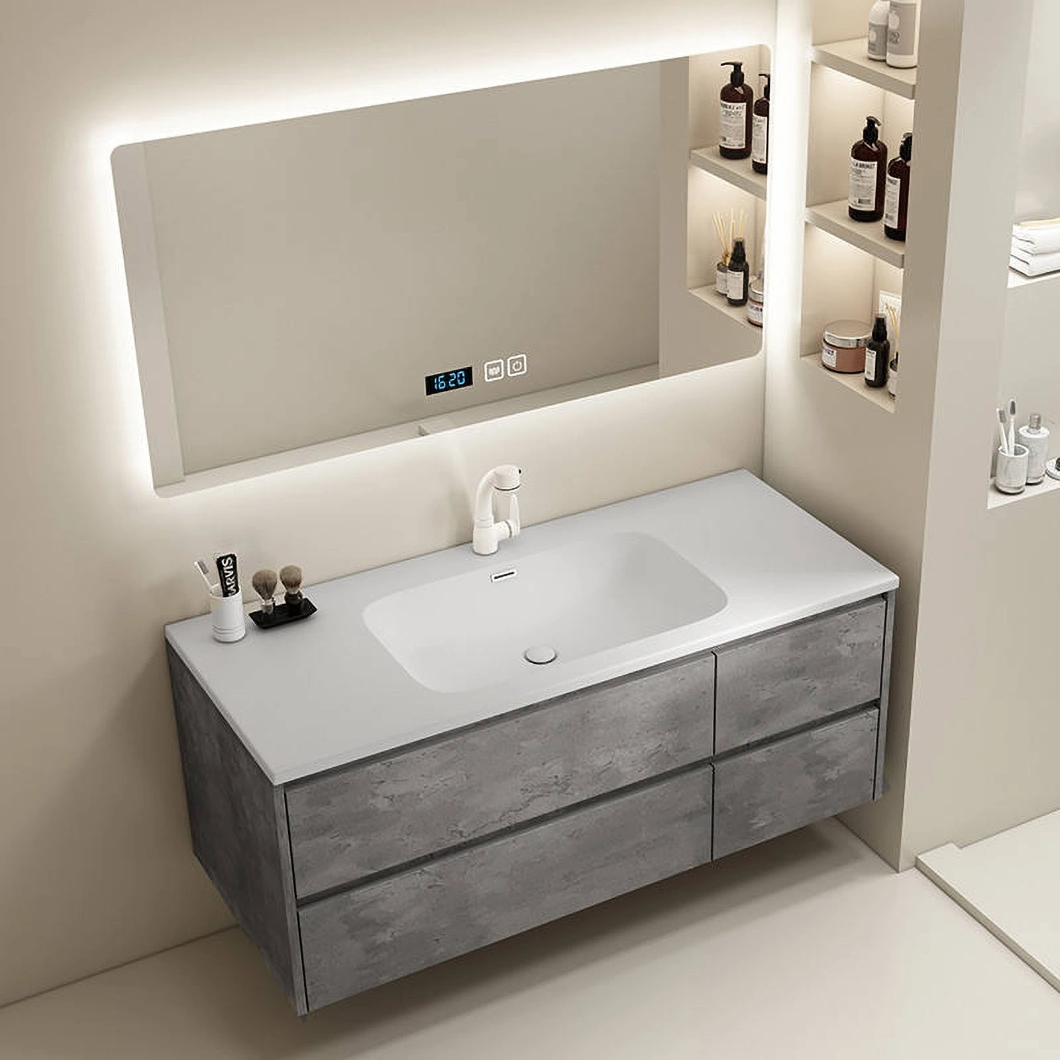 Set dulap cu oglindă de baie ieftină folosită de hotel Dulap de baie modern dublu din marmură cu chiuvetă