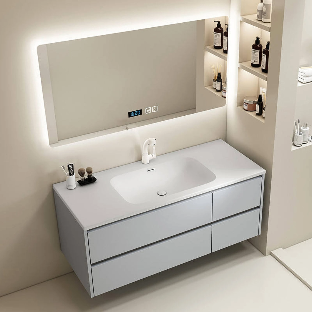 Set dulap cu oglindă de baie ieftină folosită de hotel Dulap de baie modern dublu din marmură cu chiuvetă