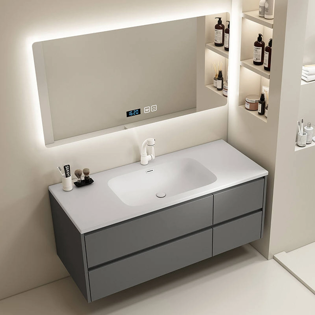 Set dulap cu oglindă de baie ieftină folosită de hotel Dulap de baie modern dublu din marmură cu chiuvetă