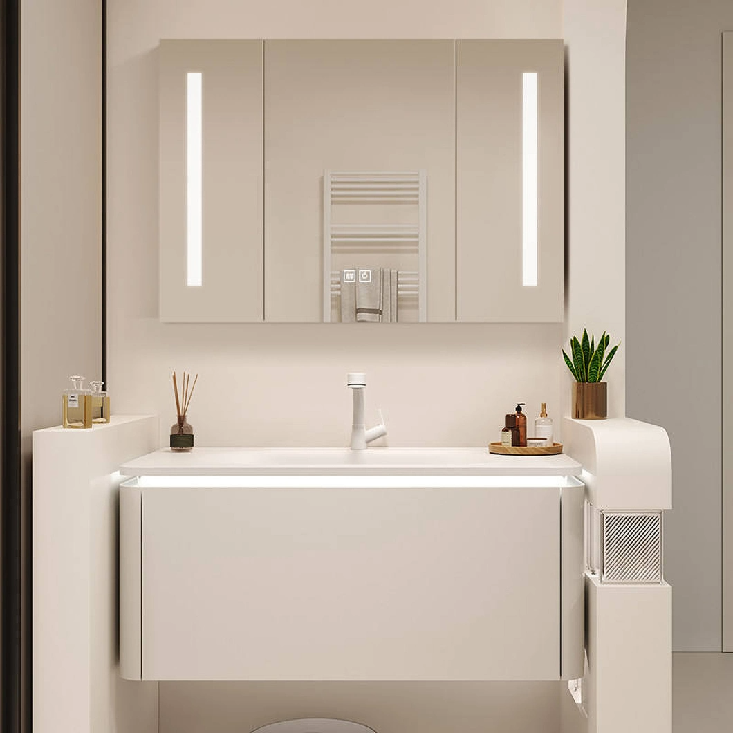 Dulap pentru baie de lux, montat pe perete, dulap de baie pentru hotel modern, dulap de baie cu o singură chiuvetă din marmură