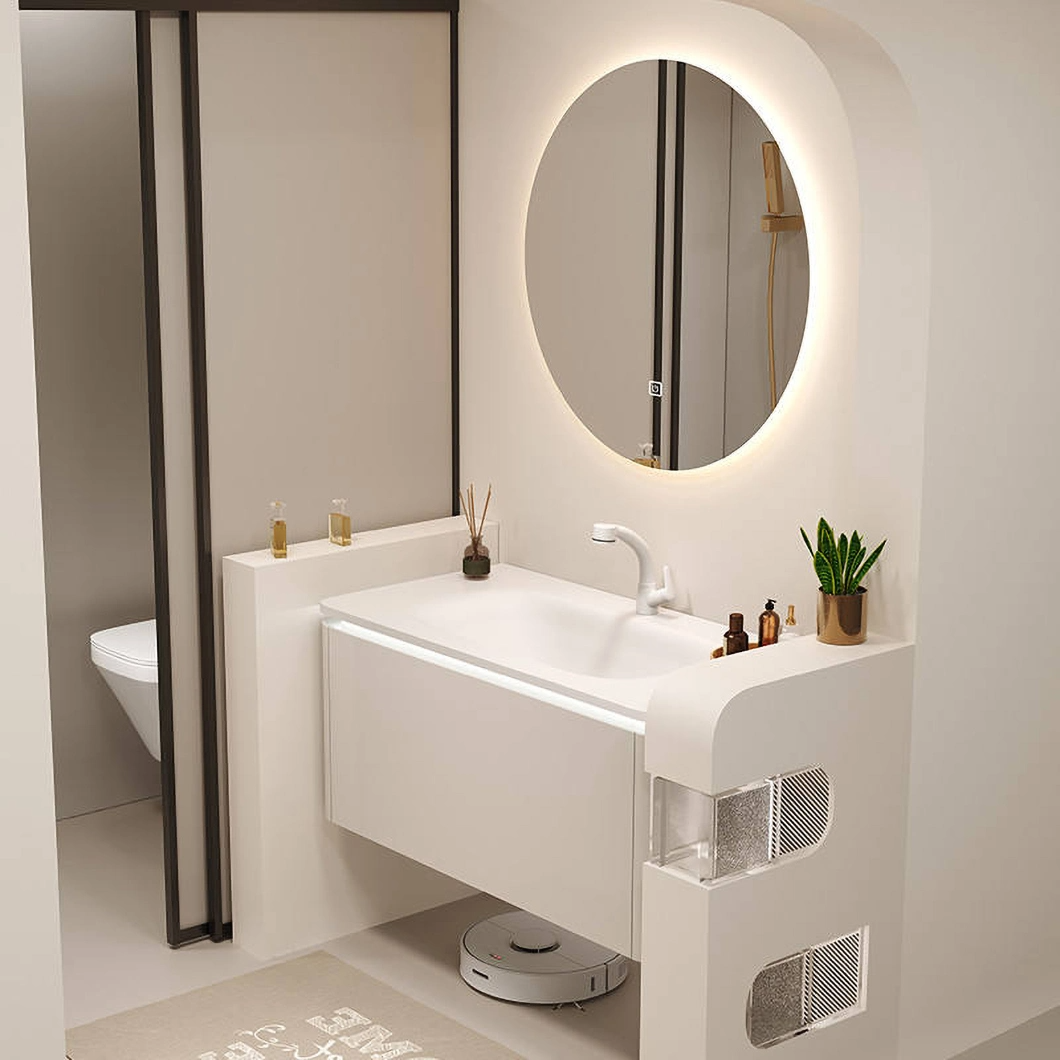 Dulap pentru baie de lux, montat pe perete, dulap de baie pentru hotel modern, dulap de baie cu o singură chiuvetă din marmură