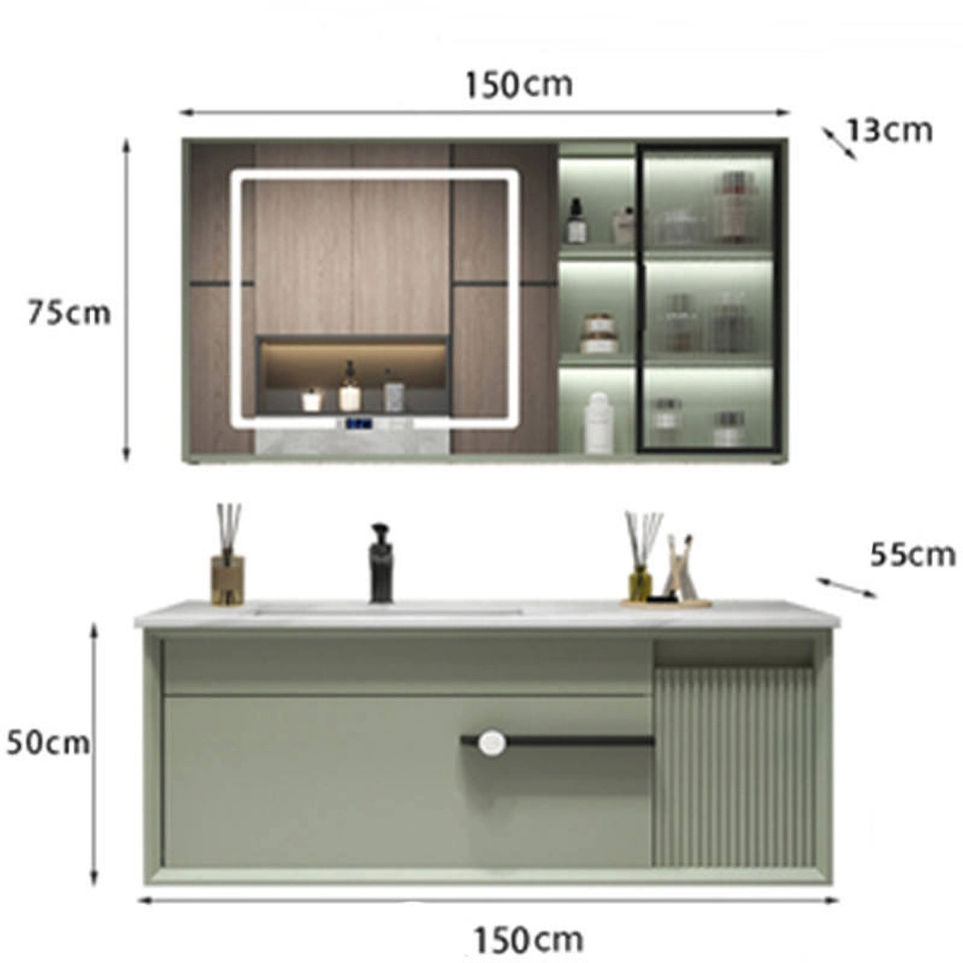 Set de toaletă modern de lux cu dulap de baie din lemn de esență tare lucios negru cu oglindă LED