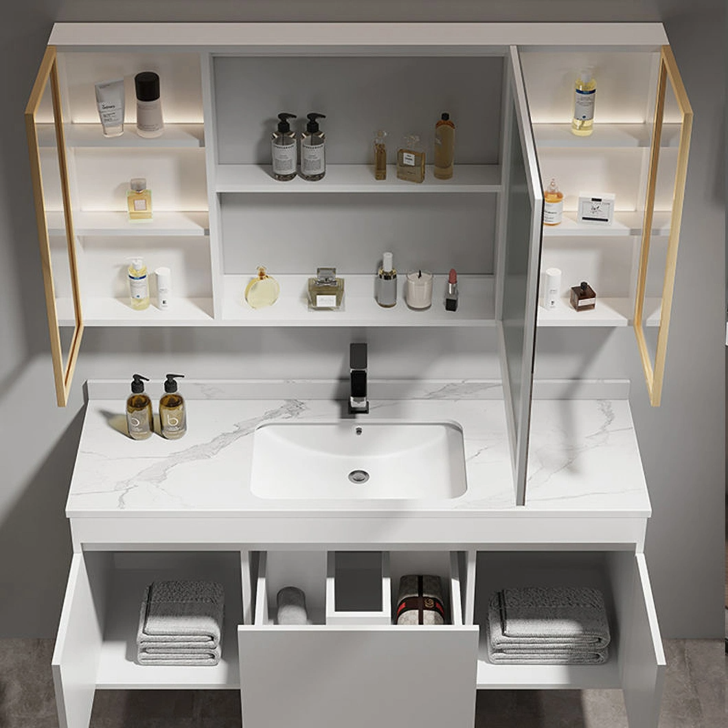 Dulap modern de spălat și de dressing din lemn masiv Mobilier de baie negru Dulap de baie de lux cu dulap inteligent cu oglindă