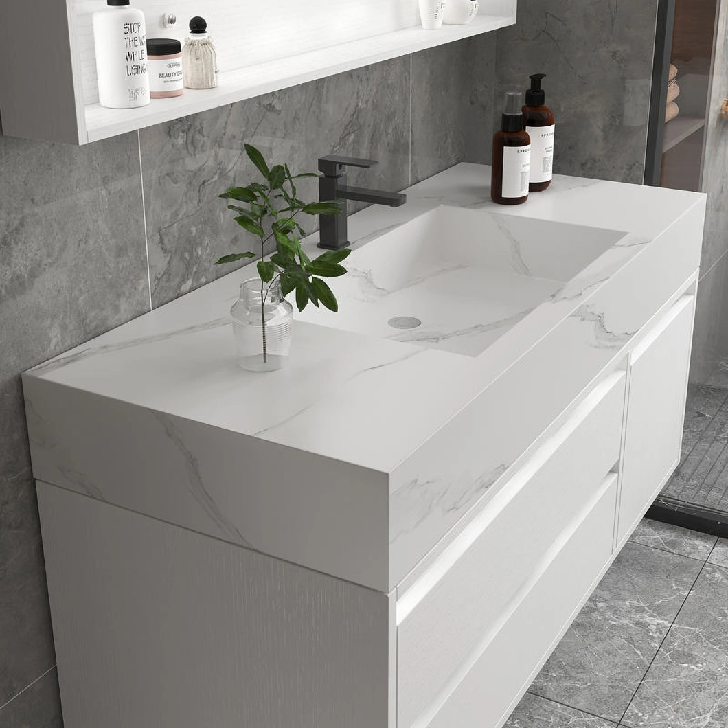 Mobilier de baie din lemn masiv alb de vânzare cu ridicata în stil american, dulap de baie cu oglindă