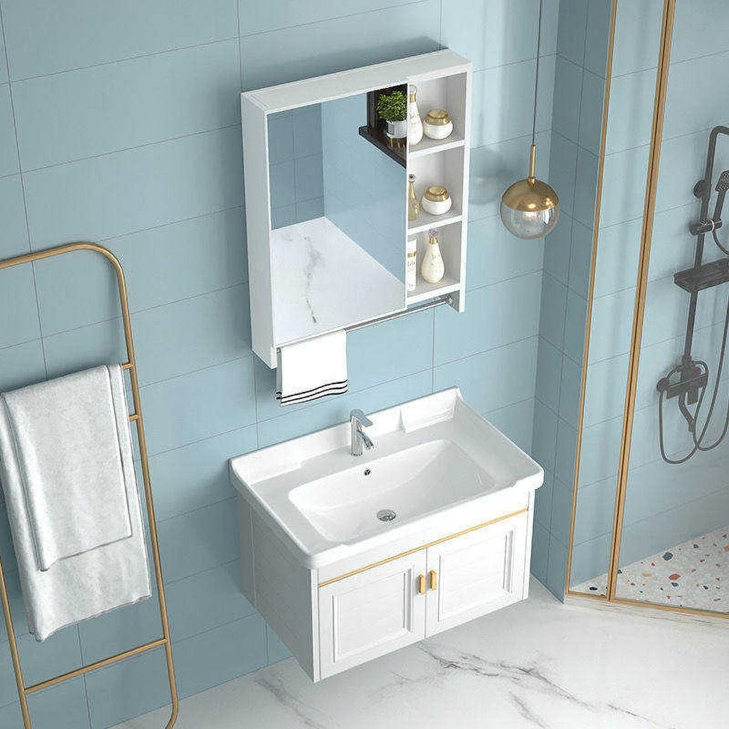 Mobilier de baie din lemn masiv alb de vânzare cu ridicata în stil american, dulap de baie cu oglindă
