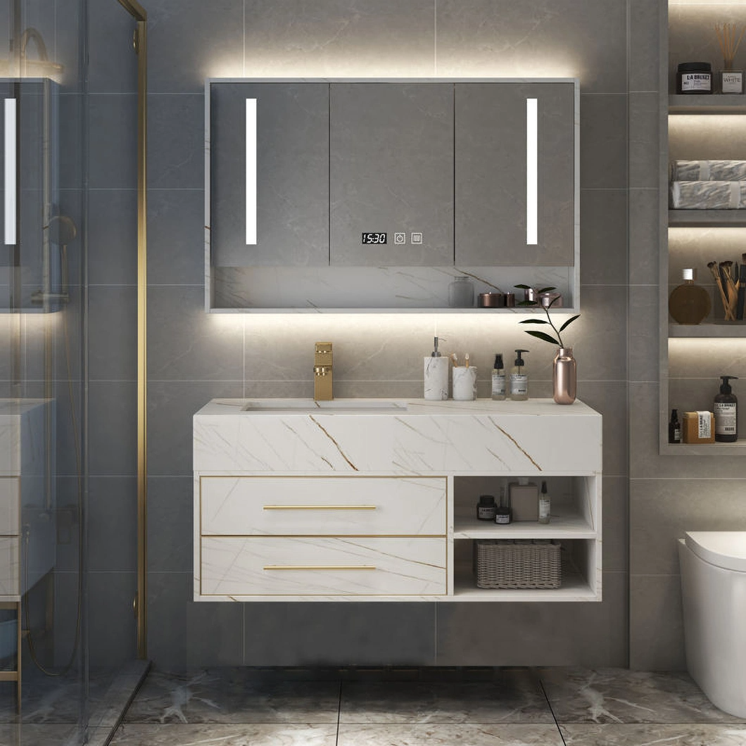 Mobilier de baie din lemn masiv alb de vânzare cu ridicata în stil american, dulap de baie cu oglindă