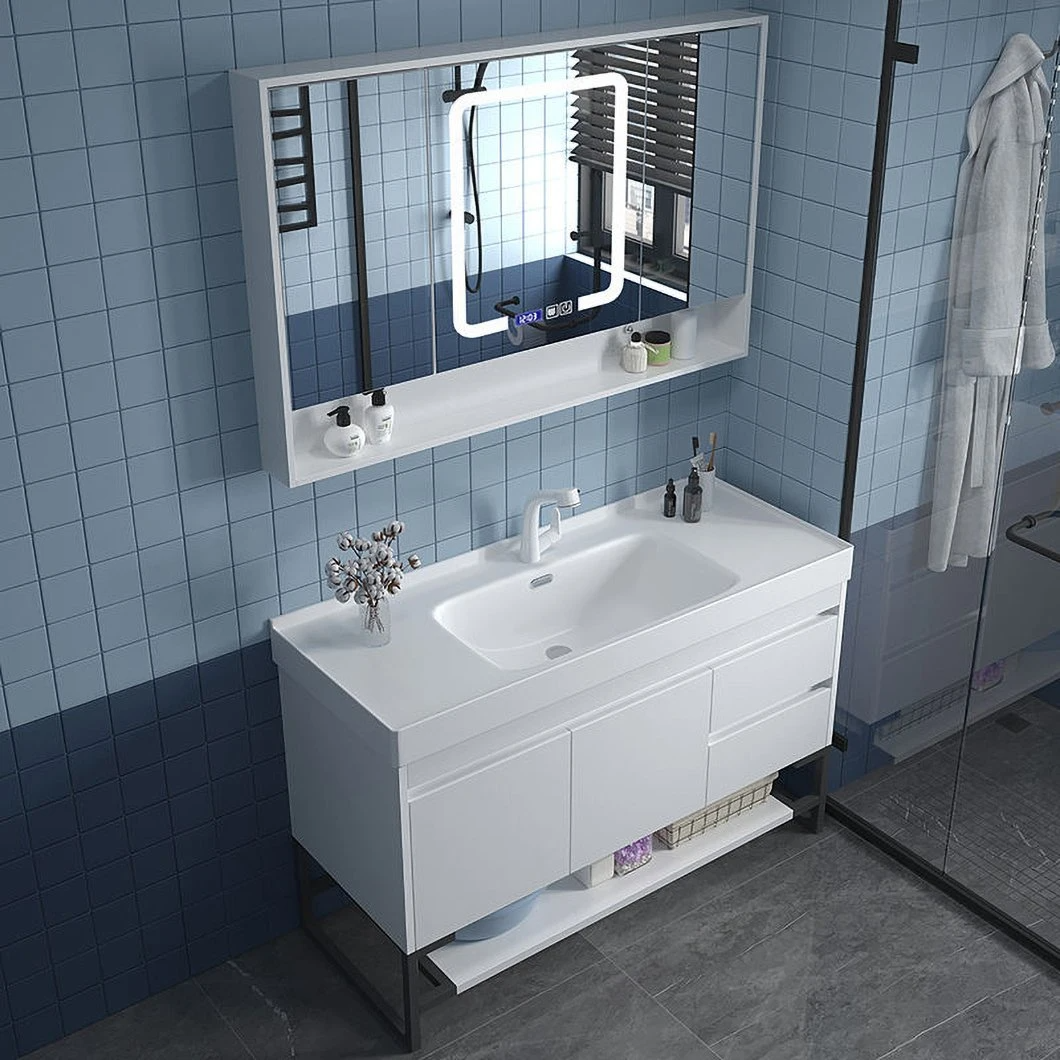Mobilier de baie din lemn masiv alb de vânzare cu ridicata în stil american, dulap de baie cu oglindă