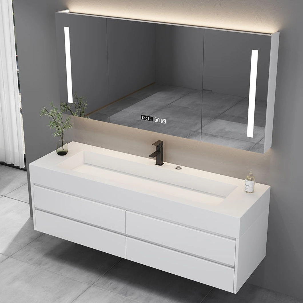 Mobilier de baie din lemn masiv alb de vânzare cu ridicata în stil american, dulap de baie cu oglindă