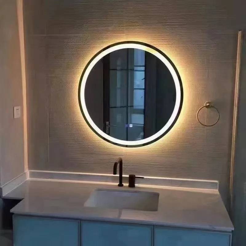 Toaletă în cerc, arc chinezesc, oglinzi rotunde cu LED, perete decorativ, autocolante mari, lungime completă, perete în baie cu lumină LED, oglindă de toaletă