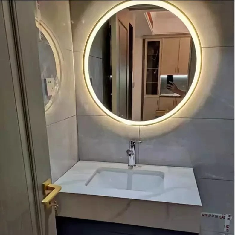 Toaletă în cerc, arc chinezesc, oglinzi rotunde cu LED, perete decorativ, autocolante mari, lungime completă, perete în baie cu lumină LED, oglindă de toaletă