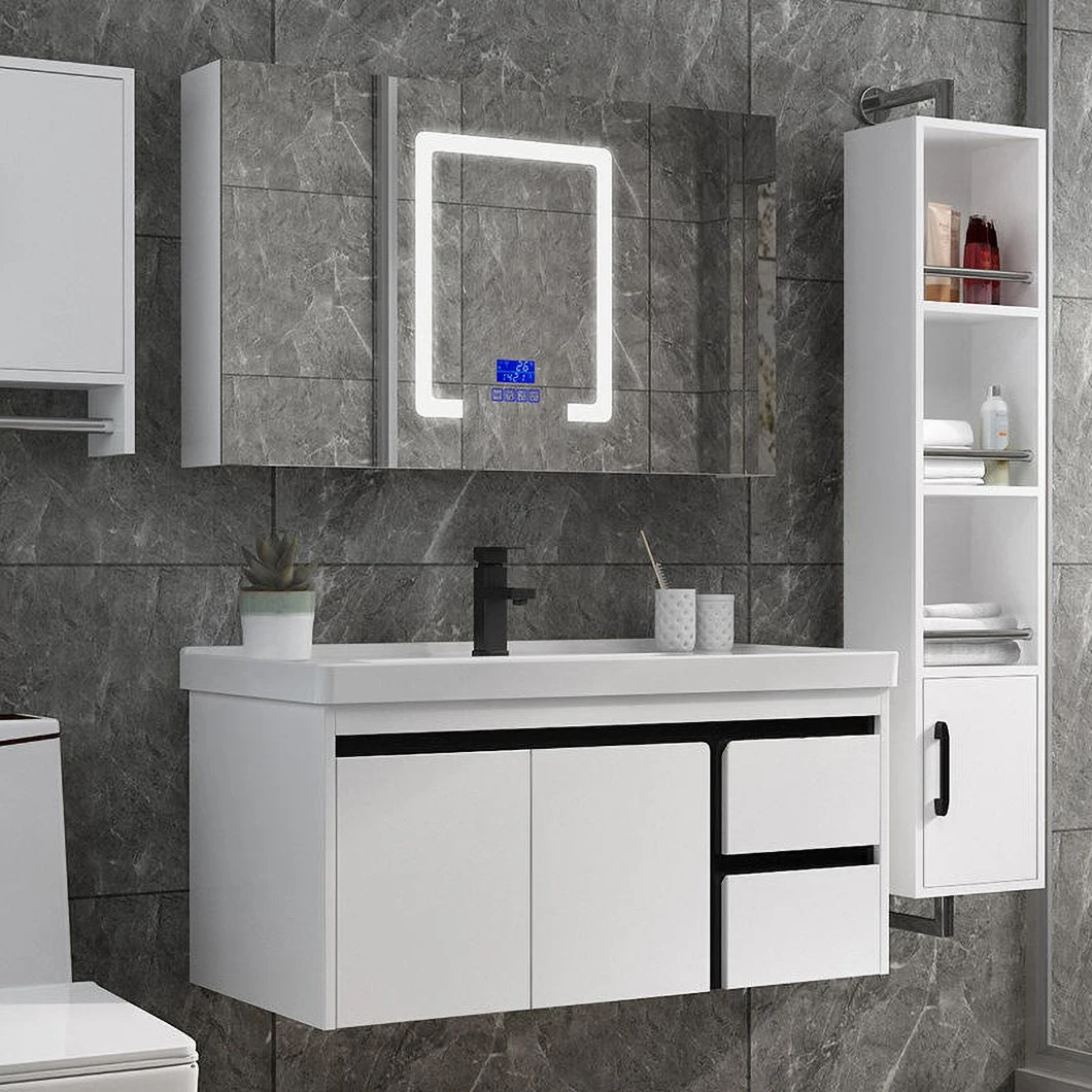 Dulap cu oglindă alb european, modern, mobilier de toaletă, dulap de baie cu chiuvetă din ceramică