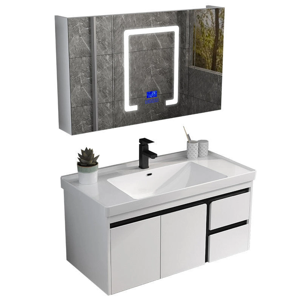 Dulap cu oglindă alb european, modern, mobilier de toaletă, dulap de baie cu chiuvetă din ceramică