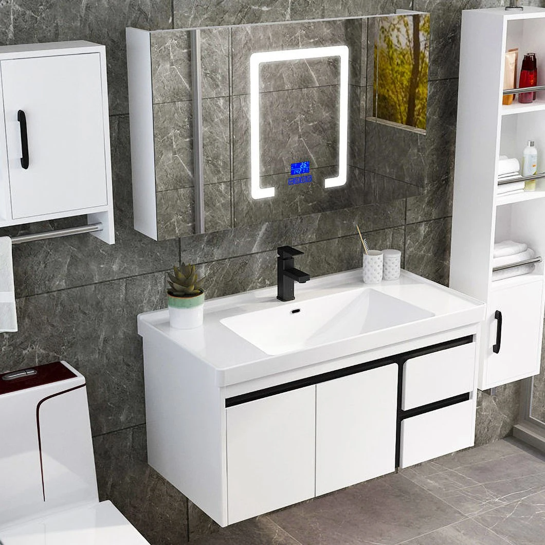 Dulap cu oglindă alb european, modern, mobilier de toaletă, dulap de baie cu chiuvetă din ceramică