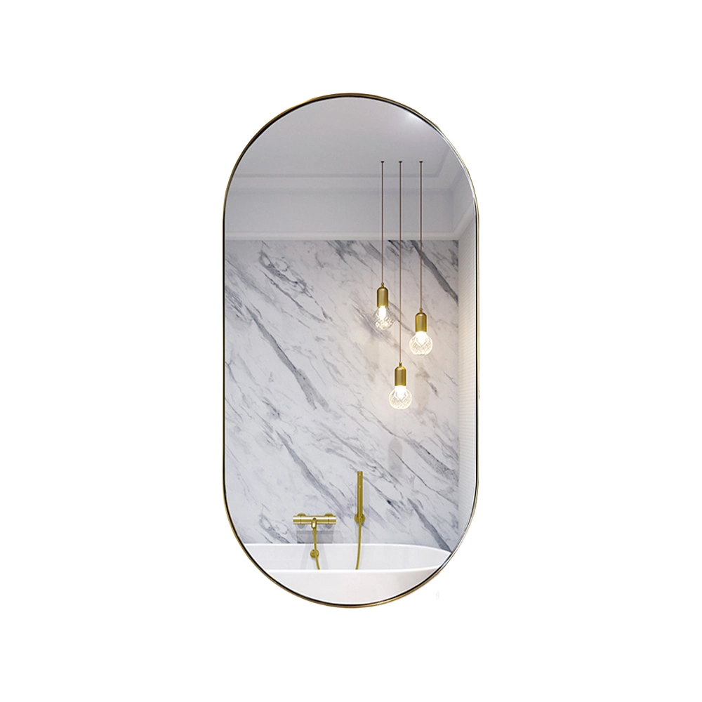 Oglinda de perete cu cadru metalic oval din aluminiu auriu pentru decorarea moderna a locuintei Interior de lux pentru oglinda de baie