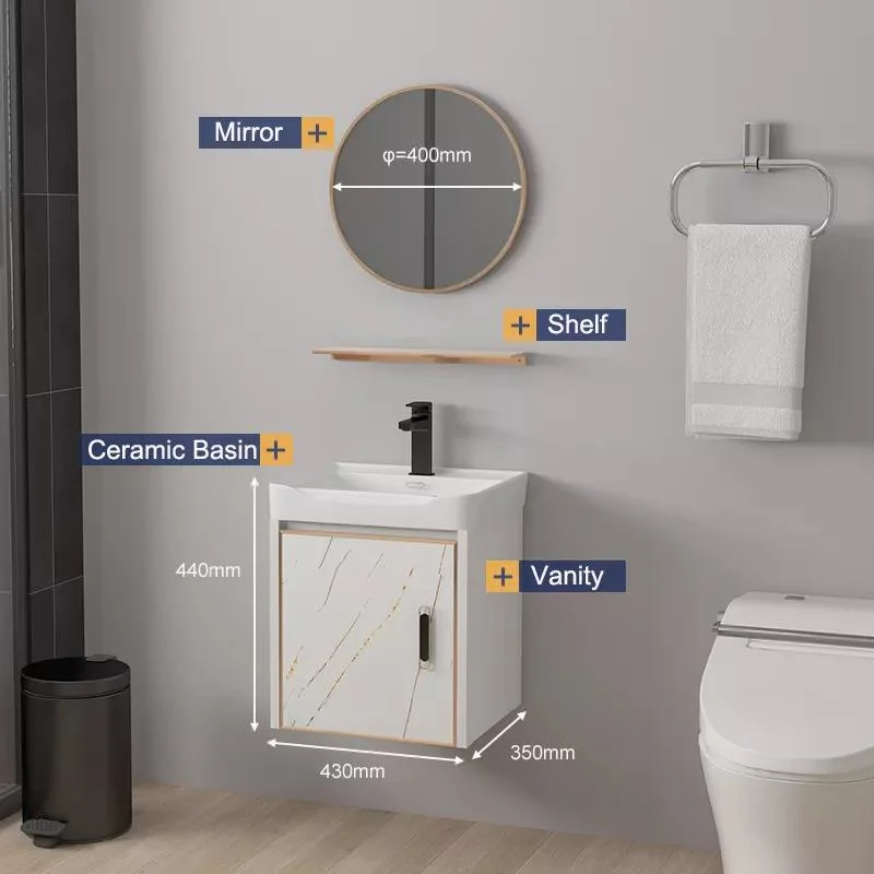 Dulap din aluminiu cu oglindă modernă, rezistentă la apă, cu montare pe perete. Set mic de chiuvetă pentru baie cu chiuvetă