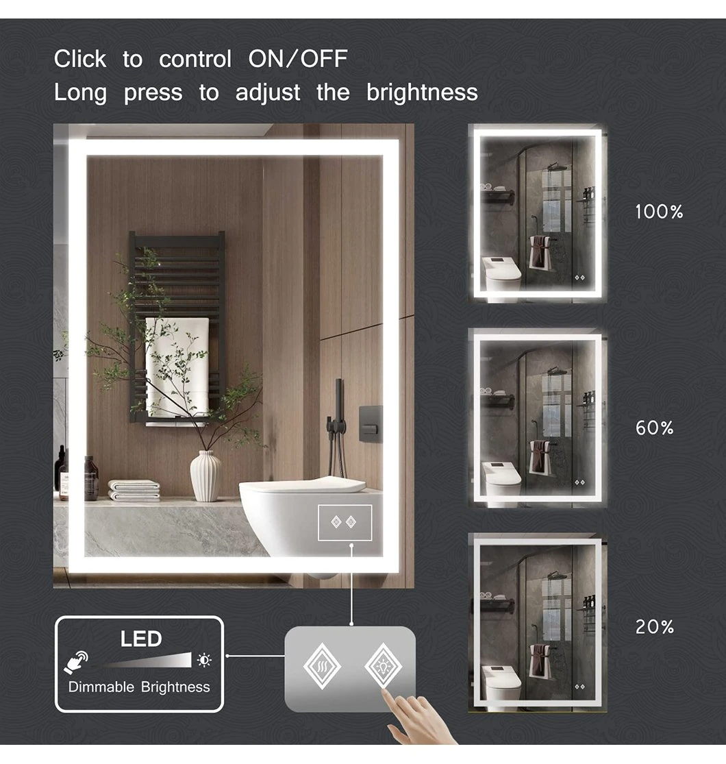Oglindă inteligentă pentru toaletă LED pentru baie cu lumini, reglabilă, anti-aburire, machiaj montată pe perete, iluminată modernă