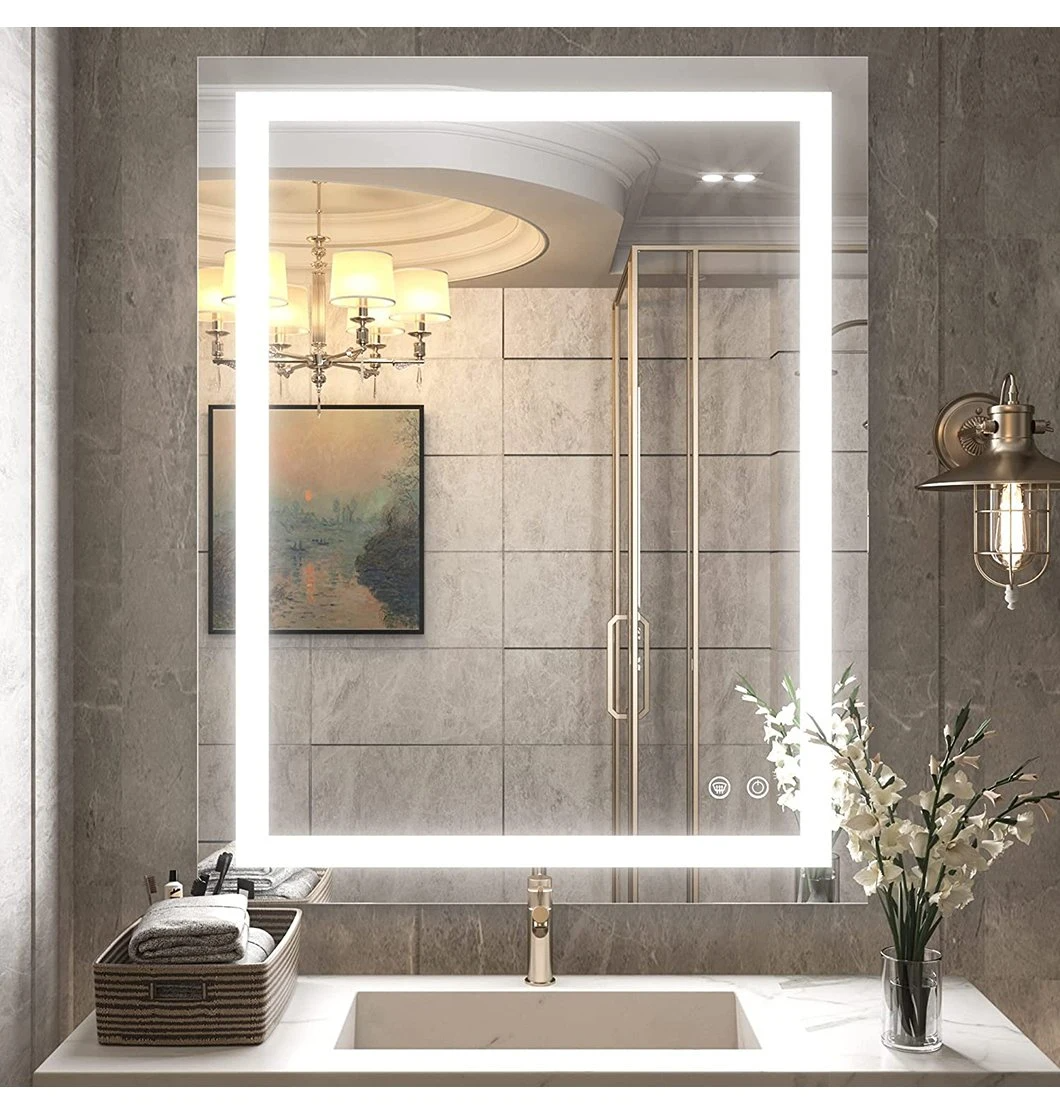 Oglindă inteligentă pentru toaletă LED pentru baie cu lumini, reglabilă, anti-aburire, machiaj montată pe perete, iluminată modernă