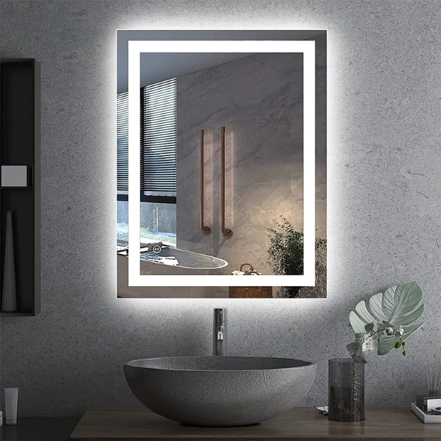 Oglindă inteligentă pentru toaletă LED pentru baie cu lumini, reglabilă, anti-aburire, machiaj montată pe perete, iluminată modernă