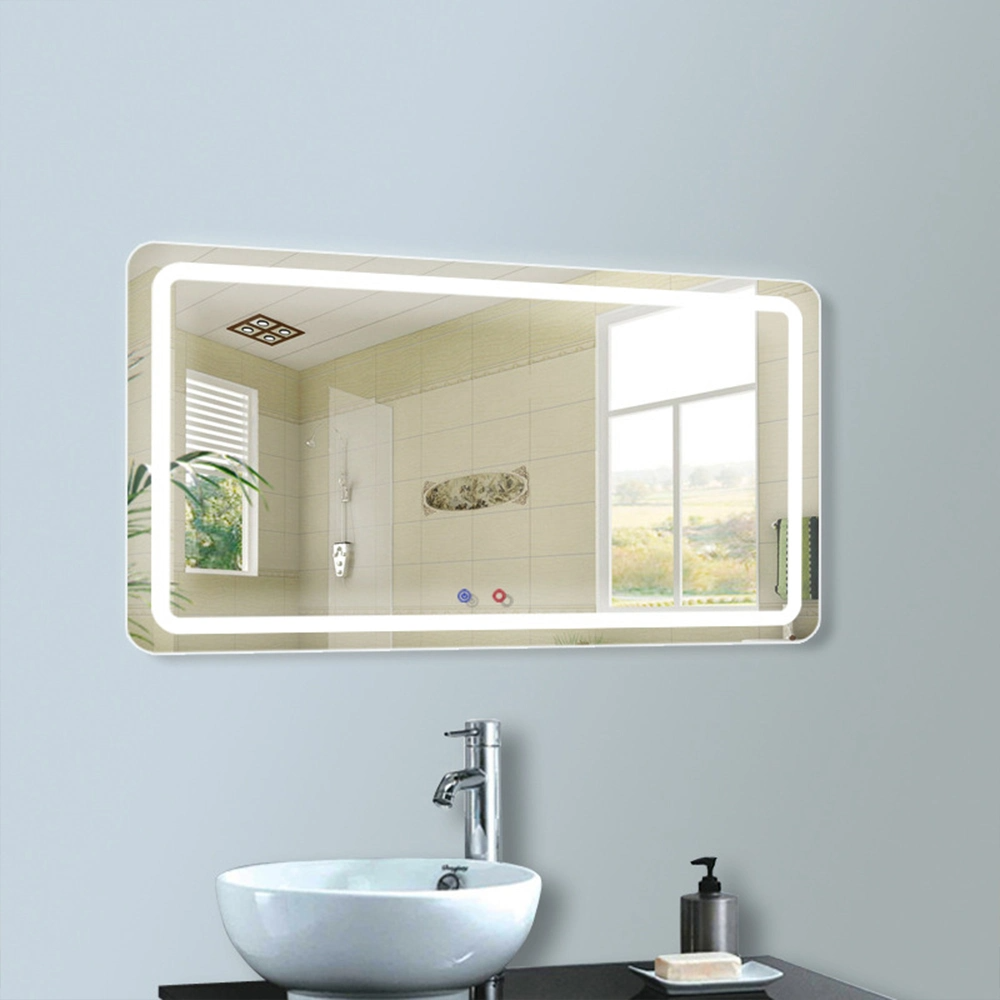 Oglindă decorativă inteligentă pentru chiuvetă pentru casă de lux, cu LED, pentru baie, fără cadru, iluminată din spate, oglindă de baie din sticlă