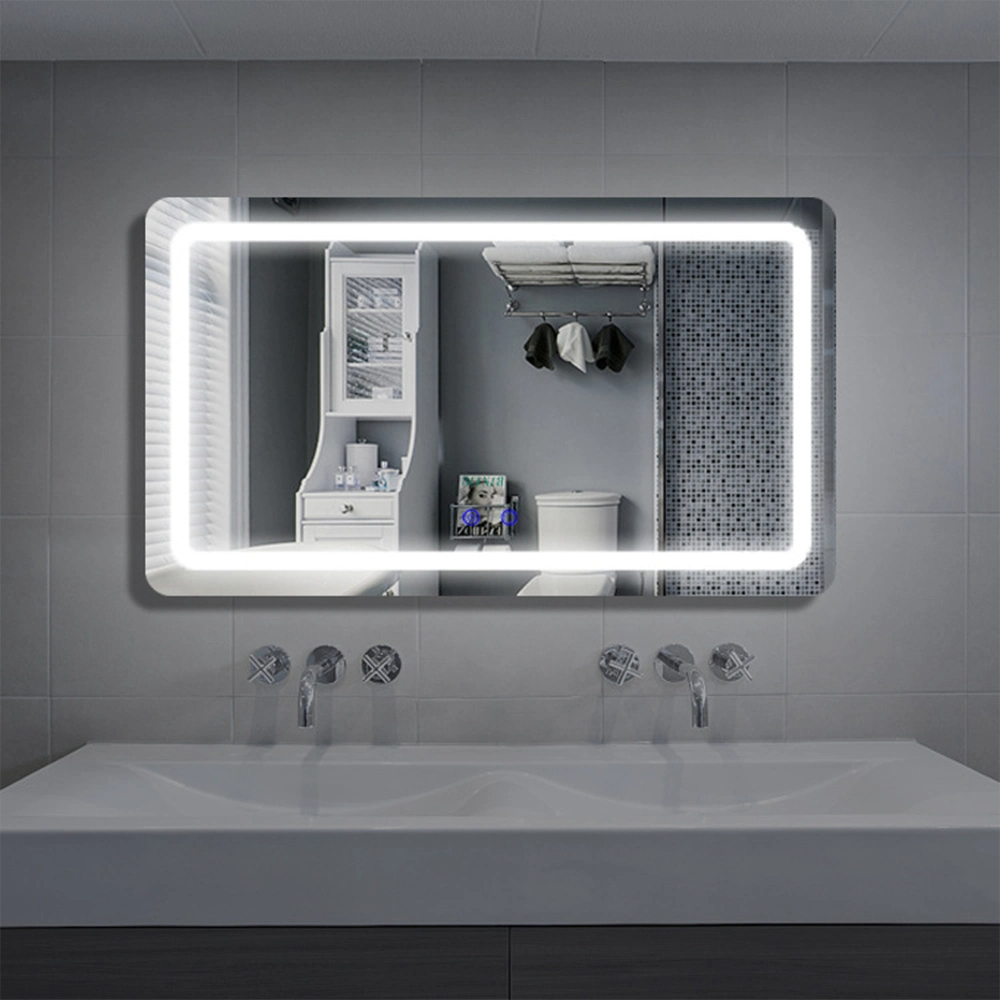Oglindă decorativă inteligentă pentru chiuvetă pentru casă de lux, cu LED, pentru baie, fără cadru, iluminată din spate, oglindă de baie din sticlă