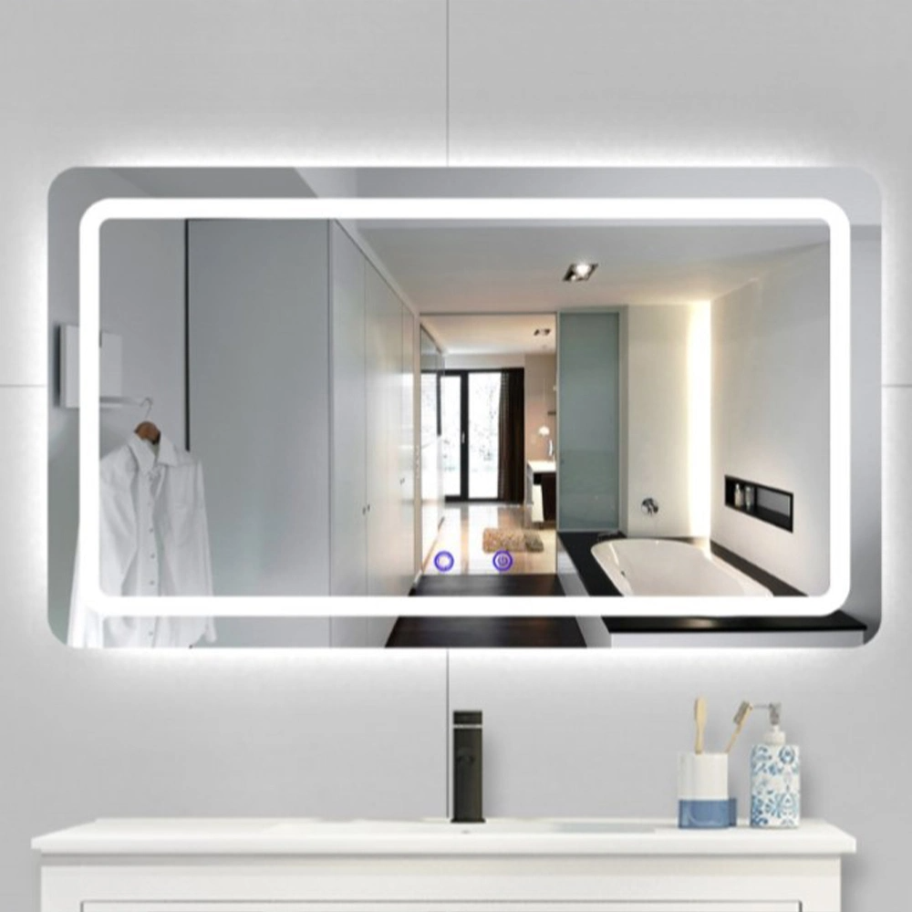 Oglindă decorativă inteligentă pentru chiuvetă pentru casă de lux, cu LED, pentru baie, fără cadru, iluminată din spate, oglindă de baie din sticlă