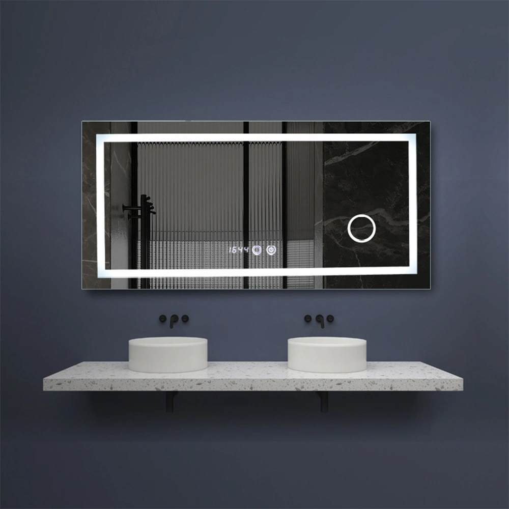 Oglindă decorativă inteligentă pentru chiuvetă pentru casă de lux, cu LED, pentru baie, fără cadru, iluminată din spate, oglindă de baie din sticlă