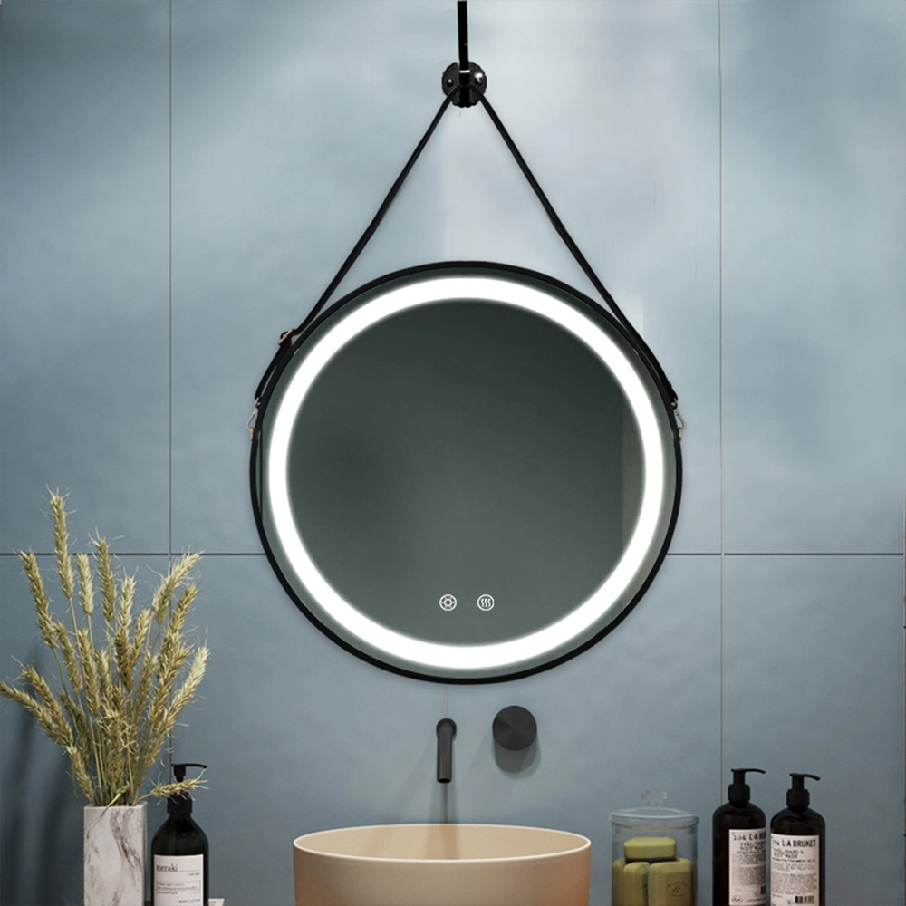 Oglindă de baie pentru baie 60 cm 80 cm Oglindă de baie decorativă modernă, rotundă, anti-ceață, cu LED