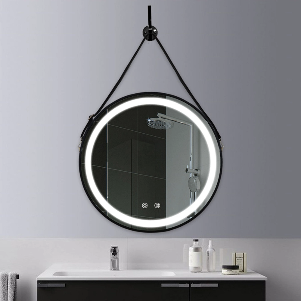 Oglindă de baie pentru baie 60 cm 80 cm Oglindă de baie decorativă modernă, rotundă, anti-ceață, cu LED