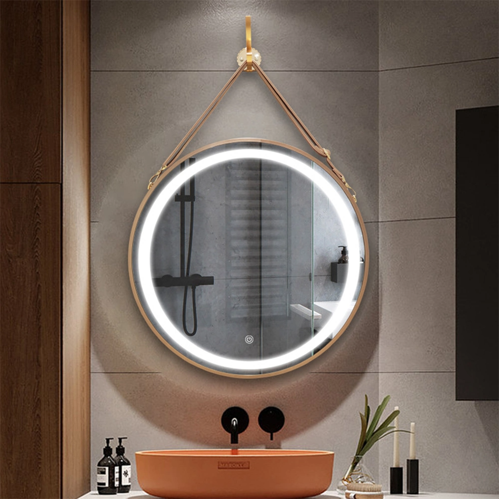 Oglindă de baie pentru baie 60 cm 80 cm Oglindă de baie decorativă modernă, rotundă, anti-ceață, cu LED