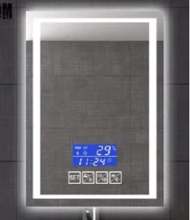 Oglindă de baie Bluetooth inteligentă, iluminată cu LED, cu ceas digital