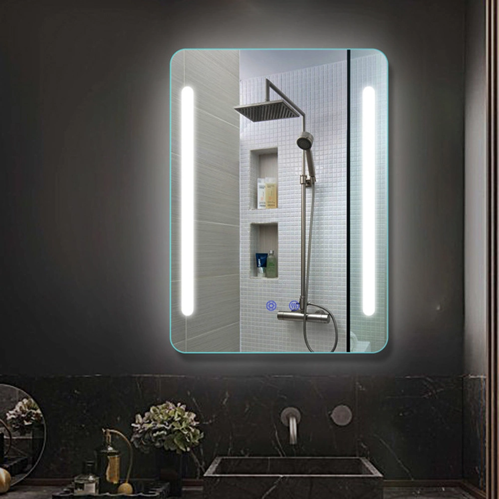 Pătrat dreptunghiular montat pe perete oglindă de machiaj pentru baie, iluminată cu LED, decorarea casei cu funcție anti-aburire Oglindă din sticlă Smart Home