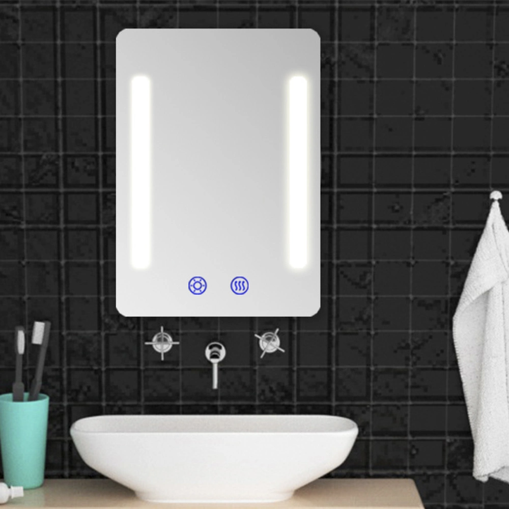Pătrat dreptunghiular montat pe perete oglindă de machiaj pentru baie, iluminată cu LED, decorarea casei cu funcție anti-aburire Oglindă din sticlă Smart Home