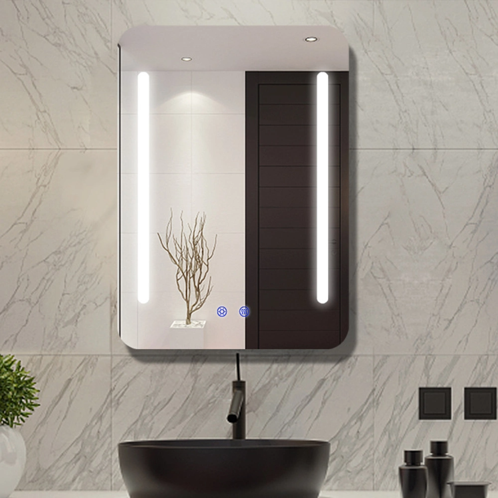 Pătrat dreptunghiular montat pe perete oglindă de machiaj pentru baie, iluminată cu LED, decorarea casei cu funcție anti-aburire Oglindă din sticlă Smart Home
