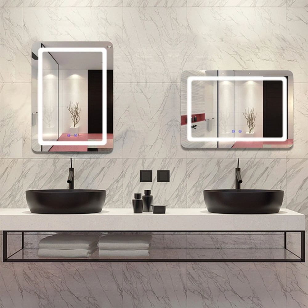 Mobilier de toaletă iluminat cu LED cu iluminare din spate pentru baie cu ridicata Oglindă decorativă din sticlă montată pe perete