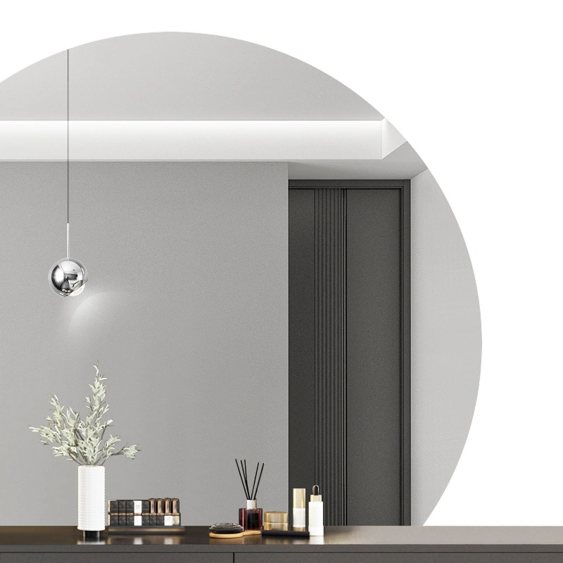 Oglindă de sticlă de perete orizontală neregulată pentru baie decorativă cu cadru metalic auriu periat nordic