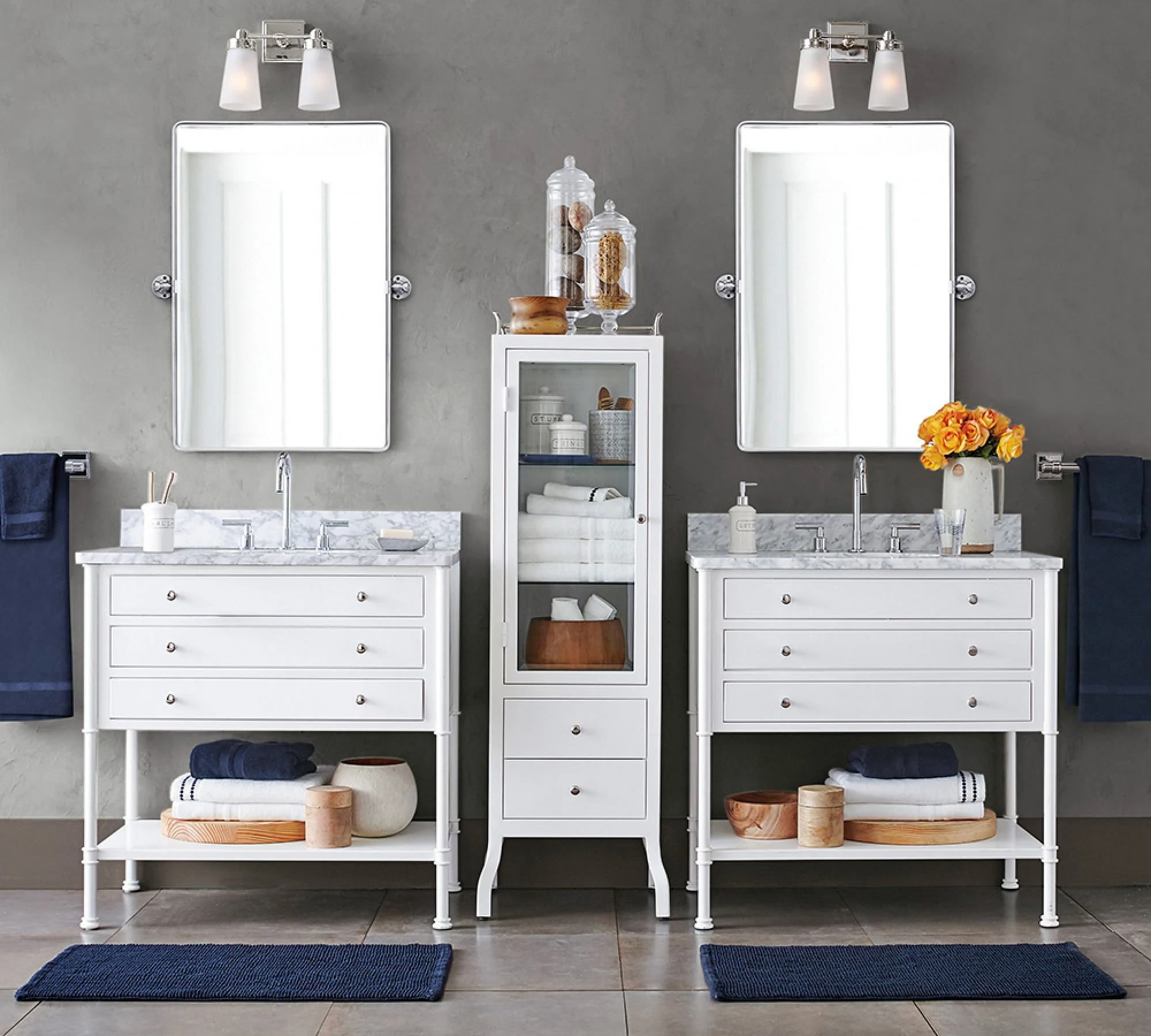 Masă de toaletă modernă ieftină Oglindă dublă și chiuvete duble Dulap de baie de lux