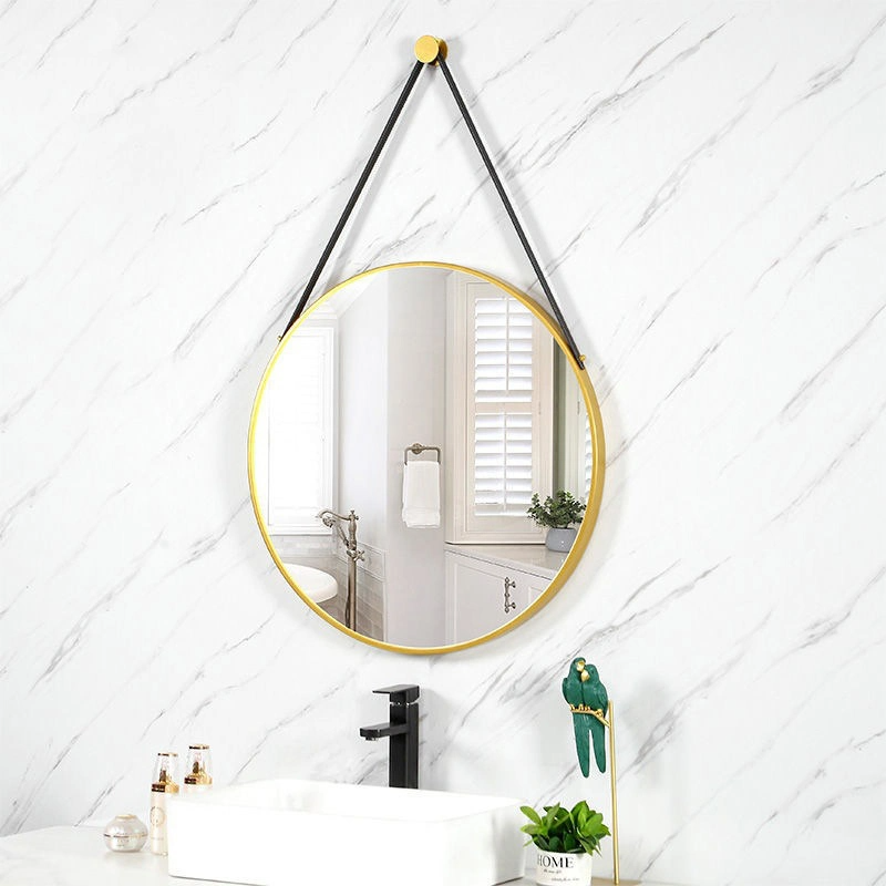 Oglinzi de perete cu centură din PU în stil modern de modă Oglindă de perete cu decorare rotundă