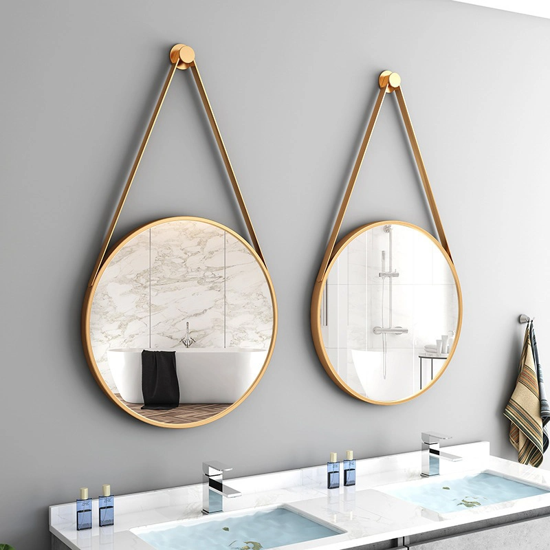 Oglinzi de perete cu centură din PU în stil modern de modă Oglindă de perete cu decorare rotundă
