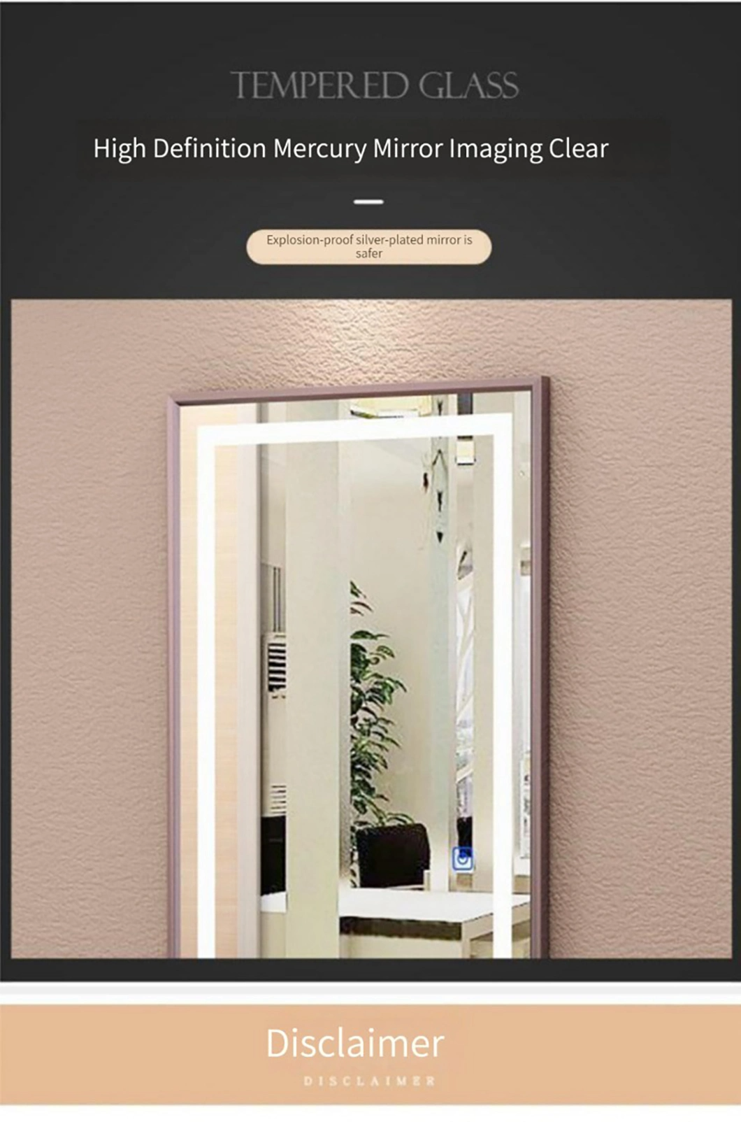 Lumină pentru oglindă de salon cu LED montată pe perete Oglindă inteligentă dreptunghiulară Dezaburire Dressing Oglindă cu LED-uri de lungime completă